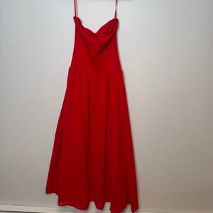 Red Strapless Midi Dress